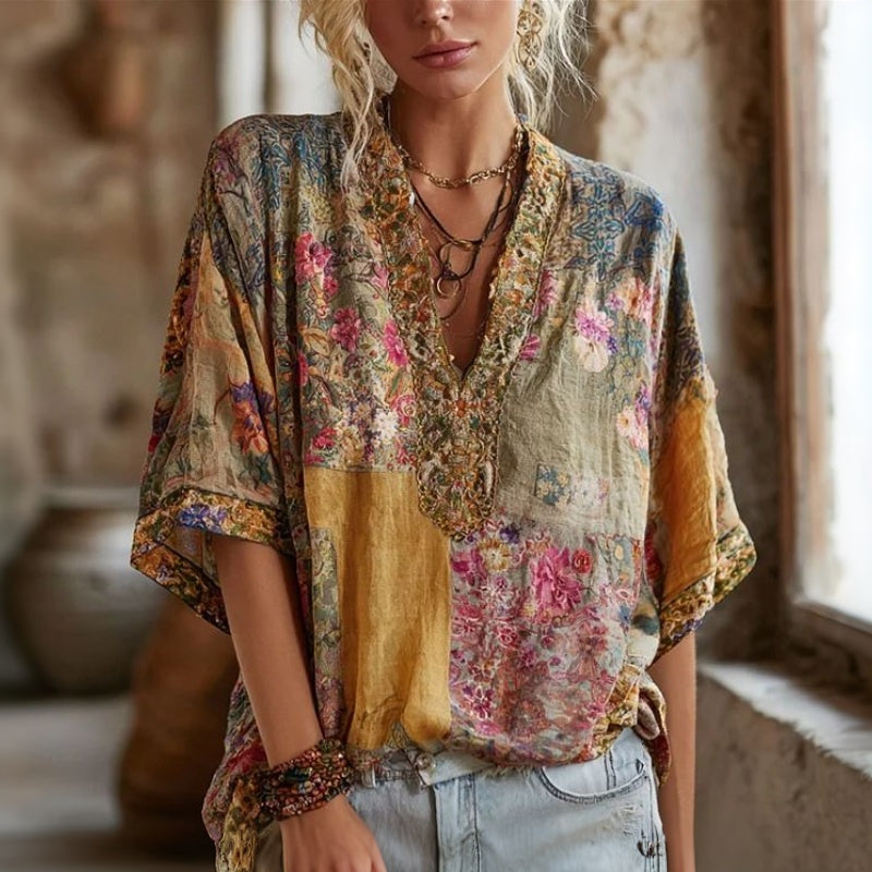AINARA™ | Blusa Vintage Con Estampado Floral